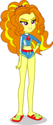 Size: 1280x3000 | Tagged: safe, artist:dustinwatsongkx, imported from derpibooru, adagio dazzle, equestria girls, applejack's beach shorts swimsuit, clothes, clothes swap, female, sandals, simple background, solo, swimsuit, swimsuit swap, transparent background, vector