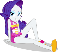 Size: 1452x1303 | Tagged: safe, artist:dustinwatsongkx, imported from derpibooru, rarity, human, equestria girls, clothes swap, female, geode of sugar bombs, magical geodes, pinkie pie swimsuit, solo, swimsuit swap