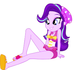 Size: 1487x1406 | Tagged: safe, artist:dustinwatsongkx, imported from derpibooru, starlight glimmer, human, equestria girls, beanie, clothes, clothes swap, female, geode of sugar bombs, hat, magical geodes, solo, swimsuit, swimsuit swap