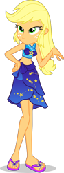 Size: 1454x3913 | Tagged: safe, artist:dustinwatsongkx, imported from derpibooru, applejack, human, equestria girls, clothes, clothes swap, female, freckles, sarong, swimsuit, swimsuit swap, trixie's beach shorts swimsuit