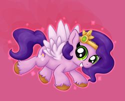 Size: 2307x1865 | Tagged: safe, artist:background basset, imported from derpibooru, pipp petals, pegasus, pony, crown, female, g5, jewelry, looking at you, regalia, simple background, smiling, smiling at you, solo, solo female, spread wings, unshorn fetlocks, wings