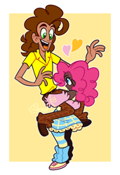 Size: 2048x3000 | Tagged: safe, artist:3ggmilky, imported from derpibooru, cheese sandwich, pinkie pie, human, belt, cheesepie, clothes, converse, cute, dark skin, diapinkes, duo, duo male and female, female, heart, hig, hug, humanized, leg warmers, looking at each other, looking at someone, male, open mouth, pants, shipping, shirt, shoes, size difference, skirt, socks, straight, striped socks