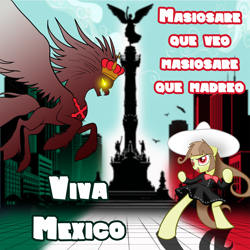 Size: 1810x1810 | Tagged: safe, artist:archooves, imported from derpibooru, oc, oc:tailcoatl, pony, bipedal, charro, hat, letter, meme, mexican, mexico, mexico city, nation ponies, ponified, september 16th, spanish, viva mexico