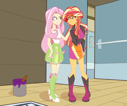 Size: 1800x1500 | Tagged: safe, artist:ignoto_delta, imported from derpibooru, fluttershy, sunset shimmer, human, equestria girls, duo, duo female, female, freckles, my little pony equestria girls, peppered bacon, scene interpretation