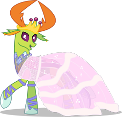 Size: 1187x1135 | Tagged: safe, artist:byteslice, imported from derpibooru, thorax, changedling, changeling, .svg available, clothes, crossdressing, dress, ear piercing, earring, gala dress, gown, jewelry, king thorax, male, piercing, regalia, simple background, solo, svg, tiara, transparent background, vector