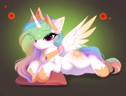 Size: 4096x3133 | Tagged: safe, artist:empress-twilight, princess celestia, pony, abstract background, female, hooves, looking at you, lying down, mare, pillow