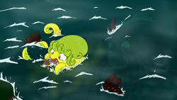 Size: 705x397 | Tagged: safe, artist:dudey64, imported from twibooru, oc, oc:lemon drop, oc:speculo, changeling, hybrid, kraken, leviathan, pony, female, fetish, image, male, png, smiling, this will end in death, vore