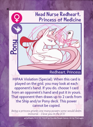 Size: 889x1214 | Tagged: safe, artist:thattagen, imported from ponybooru, nurse redheart, alicorn, pony, twilight sparkle's secret shipfic folder, pony card, solo