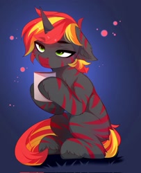 Size: 1659x2048 | Tagged: safe, artist:empress-twilight, oc, oc only, pony, abstract background, coffee, hooves, male, sitting, stallion