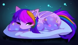 Size: 2048x1204 | Tagged: safe, artist:empress-twilight, oc, oc only, pony, abstract background, clothes, female, hooves, lying down, mare, one eye closed, socks