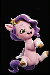 Size: 768x1152 | Tagged: safe, artist:doroti95, pipp petals, pegasus, pony, ai generated, black background, cute, female, filly, foal, simple background, smiling, solo