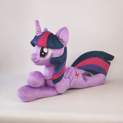 Size: 1000x1000 | Tagged: safe, artist:larsen toys, imported from derpibooru, twilight sparkle, alicorn, pony, craft, female, folded wings, horn, horn ring, irl, jewelry, lying down, mare, monochrome, necklace, photo, plushie, prone, ring, sale, solo, sploot, twilight sparkle (alicorn), wings