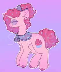 Size: 1185x1404 | Tagged: safe, artist:cloudedstormie, imported from derpibooru, oc, pony, unicorn, bow, cloven hooves, concave belly, ear piercing, earring, female, glasses, hair bow, horn, jewelry, mare, obtrusive watermark, piercing, shawl, solo, watermark