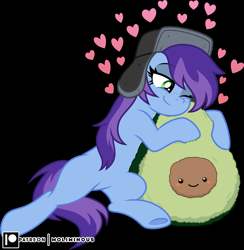 Size: 4387x4500 | Tagged: safe, artist:moliminous, imported from derpibooru, oc, oc only, oc:cher nobyl, pony, avocado, black background, food, heart, simple background, solo