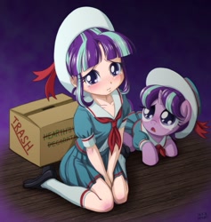 Size: 1000x1054 | Tagged: safe, artist:uotapo, color edit, edit, editor:overlord 2, imported from derpibooru, starlight glimmer, human, unicorn, equestria girls, box, colored, horn, light skin, light skin edit, op is a duck, skin color edit, solo