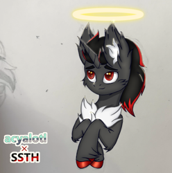 Size: 711x717 | Tagged: safe, artist:acyalotl, artist:supershadow_th, imported from derpibooru, oc, oc only, oc:supershadow th, unicorn, collaboration, halo, horn, solo