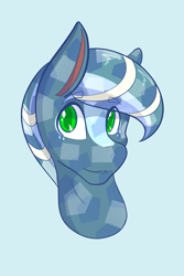 Size: 1365x2048 | Tagged: safe, artist:mscolorsplash, imported from derpibooru, oc, oc only, oc:aerial venture, crystal pony, earth pony, pony, blaze (coat marking), coat markings, colored pupils, eyebrows, eyebrows visible through hair, facial markings, light blue background, male, patreon, patreon reward, simple background, smiling, solo, stallion