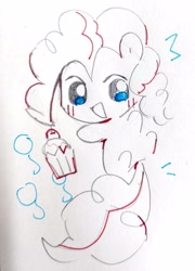 Size: 2156x3000 | Tagged: safe, artist:夏天就要吃冰糕, imported from derpibooru, pinkie pie, earth pony, pony, cupcake, female, filly, foal, food, simple background, sketch, solo, traditional art, white background