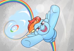 Size: 1300x900 | Tagged: safe, artist:takutanuvataio, imported from derpibooru, rainbow dash, pegasus, pony, cloud, cloudy, determined, determined smile, female, floppy ears, flying, hole, lens flare, looking at you, mare, open mouth, open smile, outstretched arms, overcast, rainbow trail, sky, smiling, solo, sonic rainboom, spread wings, sunshine, underhoof, wings