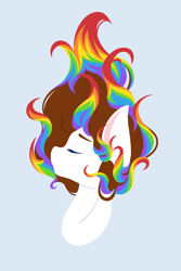 Size: 1365x2048 | Tagged: safe, artist:mscolorsplash, imported from derpibooru, oc, oc only, oc:color splash, pegasus, pony, blush lines, blushing, bust, eyes closed, female, flowing mane, looking up, mare, multicolored hair, profile, rainbow hair, smiling, solo