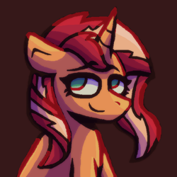 Size: 620x620 | Tagged: safe, artist:rosa ushiromiya, imported from derpibooru, sunset shimmer, pony, unicorn, digital art, female, horn, looking at you, mare, simple background, smiling, smiling at you, solo