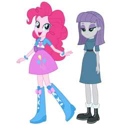 Size: 1080x1080 | Tagged: safe, alternate version, editor:josephpatrickbrennan, imported from derpibooru, maud pie, pinkie pie, human, equestria girls, clothes, duo, duo female, female, open mouth, open smile, siblings, simple background, sisters, smiling, white background