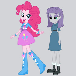 Size: 894x894 | Tagged: safe, alternate version, editor:josephpatrickbrennan, imported from derpibooru, maud pie, pinkie pie, human, equestria girls, duo, duo female, female, gray background, open mouth, open smile, siblings, simple background, sisters, smiling