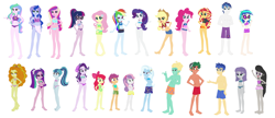 Size: 3244x1402 | Tagged: safe, artist:jacob-van-antwerp, imported from derpibooru, adagio dazzle, apple bloom, applejack, aria blaze, dj pon-3, flash sentry, fluttershy, maud pie, octavia melody, pinkie pie, princess cadance, princess celestia, princess luna, rainbow dash, rarity, sci-twi, scootaloo, shining armor, sonata dusk, starlight glimmer, sweetie belle, timber spruce, trixie, twilight sparkle, vinyl scratch, zephyr breeze, human, equestria girls, alumnus shining armor, base, base used, belly, belly button, bikini, clothes, cutie mark crusaders, dean cadance, denim, denim shorts, equestria girls-ified, humane five, humane six, mane six, one-piece swimsuit, principal celestia, shorts, simple background, swimsuit, the dazzlings, vice principal luna, white background