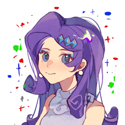 Size: 1000x1000 | Tagged: safe, artist:wumingshi61160, imported from derpibooru, human, equestria girls, anime style, bust, ear piercing, earring, female, humanized, jewelry, piercing, purple hair, simple background, smiling, solo, white background