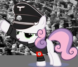 Size: 887x764 | Tagged: safe, editor:dpr, imported from twibooru, sweetie belle, pony, unicorn, altbrony, brony, fascism, fascist, image, my little pony, nazi, needs more jpeg, neo nazi, sieg heil