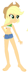 Size: 213x557 | Tagged: safe, artist:jacob-van-antwerp, imported from derpibooru, applejack, equestria girls, barefoot, base used, belly, belly button, bikini, clothes, denim, denim shorts, feet, female, shorts, simple background, solo, swimsuit, white background