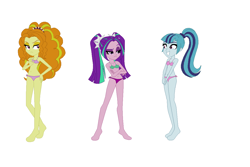 Size: 1172x782 | Tagged: safe, artist:jacob-van-antwerp, imported from derpibooru, adagio dazzle, aria blaze, sonata dusk, equestria girls, base used, belly, belly button, bikini, clothes, female, simple background, swimsuit, trio, white background