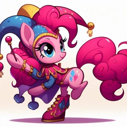 Size: 1024x1024 | Tagged: safe, imported from ponybooru, pinkie pie, earth pony, ai content, ai generated, butt, female, generator:dall-e 2, jester