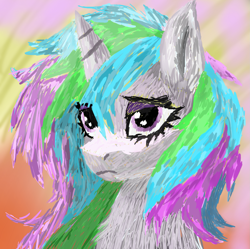 Size: 1761x1757 | Tagged: safe, artist:minecake, imported from derpibooru, oc, oc only, oc:cake sparkle, unicorn, bust, gradient background, horn, impressionism, modern art, portrait, solo