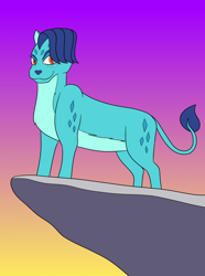 Size: 1656x2225 | Tagged: safe, artist:sergeant16bit, imported from derpibooru, princess ember, big cat, lion, disney, female, gradient background, implied transformation, lioness, lionified, post-transformation, pride rock, sky, smiling, solo, species swap, story included, the lion king, transformation