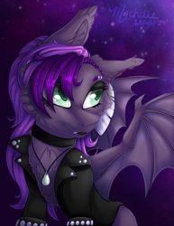 Size: 1024x1326 | Tagged: safe, artist:mychelle, imported from derpibooru, oc, oc:pandora mojo, bat pony, pony, clothes, female, jacket, leather, leather jacket, mare, night, solo