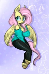 Size: 715x1073 | Tagged: safe, artist:sickbelle, imported from derpibooru, fluttershy, anthro, pegasus, breasts, busty fluttershy, solo