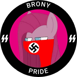 Size: 952x952 | Tagged: safe, artist:dpr, imported from twibooru, pinkie pie, pony, altbrony, anti lgbt, balaclava, based, brony, fascism, fascist, image, my little pony, nazi, nazi flag, nazi symbol, neo fascist, neo nazi, pinkamena diane pie, png, swastika