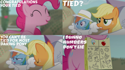 Size: 1280x720 | Tagged: safe, edit, edited screencap, editor:quoterific, imported from derpibooru, screencap, applejack, pinkie pie, rainbow dash, earth pony, pegasus, pony, castle mane-ia, season 4, female, mare