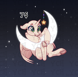 Size: 2408x2360 | Tagged: safe, imported from derpibooru, oc, pony, adoptable, art, base, character, commission, cute, hanging, moon, sky, smiling, solo, stars, the cosmos, your character here