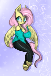 Size: 800x1200 | Tagged: safe, artist:sickbelle, imported from derpibooru, fluttershy, anthro, pegasus, unguligrade anthro, breasts, busty fluttershy, looking at you, solo