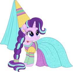 Size: 2040x2000 | Tagged: safe, artist:cloudy glow, imported from derpibooru, starlight glimmer, unicorn, clothes, dress, female, gown, horn, princess, princess costume, rapunzel, simple background, solo, transparent background, vector