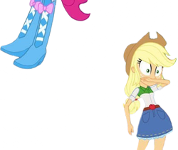 Size: 2989x2520 | Tagged: safe, edit, edited screencap, editor:homersimpson1983, imported from derpibooru, screencap, applejack, pinkie pie, human, equestria girls, background removed, boots, clothes, duo, duo female, female, not a vector, shoes