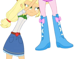 Size: 3153x2520 | Tagged: safe, edit, edited screencap, editor:homersimpson1983, imported from derpibooru, screencap, applejack, pinkie pie, human, background removed, boots, clothes, duo, duo female, female, not a vector, shoes