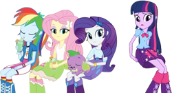 Size: 4483x2412 | Tagged: safe, edit, edited screencap, editor:homersimpson1983, imported from derpibooru, screencap, fluttershy, rainbow dash, rarity, spike, twilight sparkle, dog, human, equestria girls, boots, clothes, female, male, not a vector, shoes, spike the dog