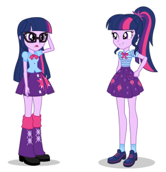 Size: 1116x1155 | Tagged: safe, artist:cwt10101, imported from derpibooru, sci-twi, twilight sparkle, human, equestria girls, accessory swap, clothes, cutie mark, cutie mark on clothes, glasses, ponytail, sci-twi skirt, self paradox, skirt, solo, twilight sparkle's skirt, twolight, vector