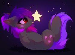 Size: 2048x1497 | Tagged: safe, artist:empress-twilight, oc, oc only, pony, abstract background, female, hooves, mare, on back, stars, tongue out