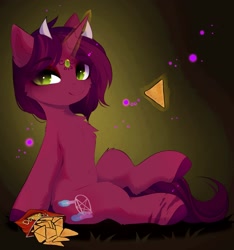 Size: 1921x2048 | Tagged: safe, artist:empress-twilight, oc, oc only, pony, abstract background, chips, doritos, female, food, hooves, mare, sitting