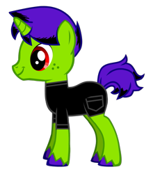 Size: 545x627 | Tagged: safe, artist:techno-babble, imported from derpibooru, oc, oc only, oc:neon kitbash, pony, unicorn, clothes, horn, male, simple background, solo, stallion, transparent background