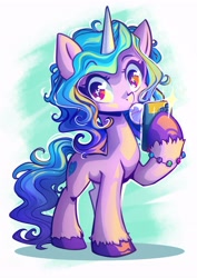 Size: 3508x4961 | Tagged: safe, artist:chaosangeldesu, imported from derpibooru, izzy moonbow, pony, unicorn, bracelet, cellphone, female, g5, heart, heart eyes, high res, horn, jewelry, looking at you, mare, phone, raised hoof, smartphone, solo, sparkles, sparkly eyes, tail, unshorn fetlocks, wingding eyes